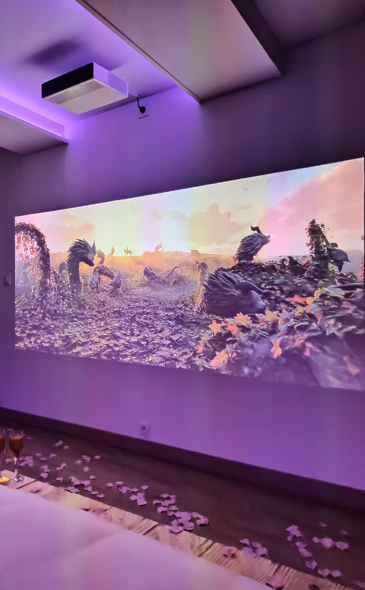 Three-metre 4K giant screen in Suite Oak with Netflix, Disney Plus and Prime Video